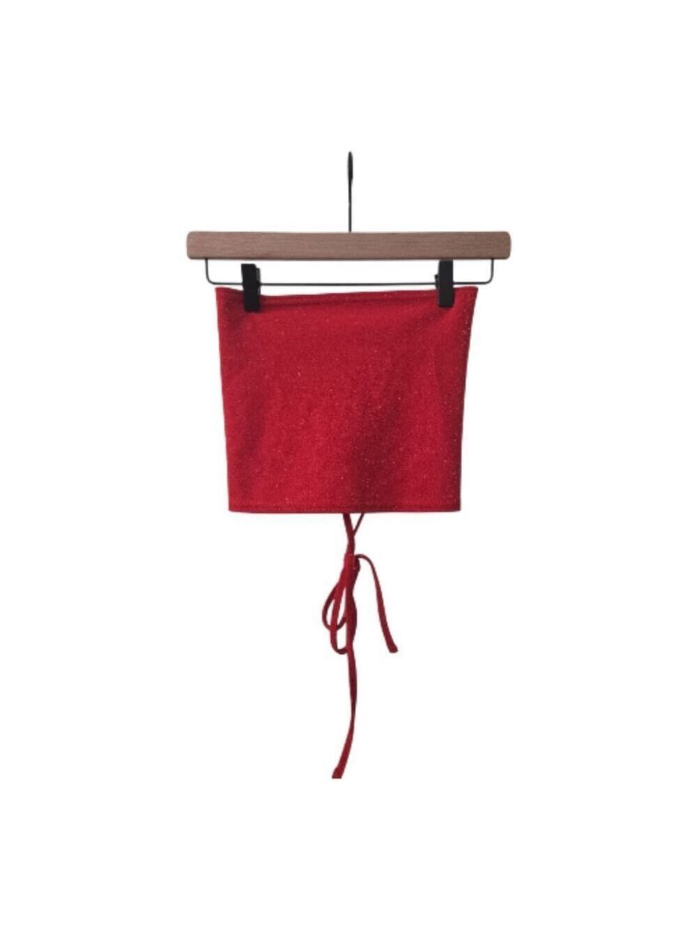 SHEIN Red Glitter Tube Top Tie Back